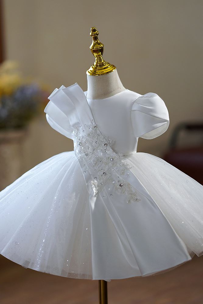 Princesse Longueur à Jambe Satiné robes de demoiselle d'honneur - fillette in Blanc