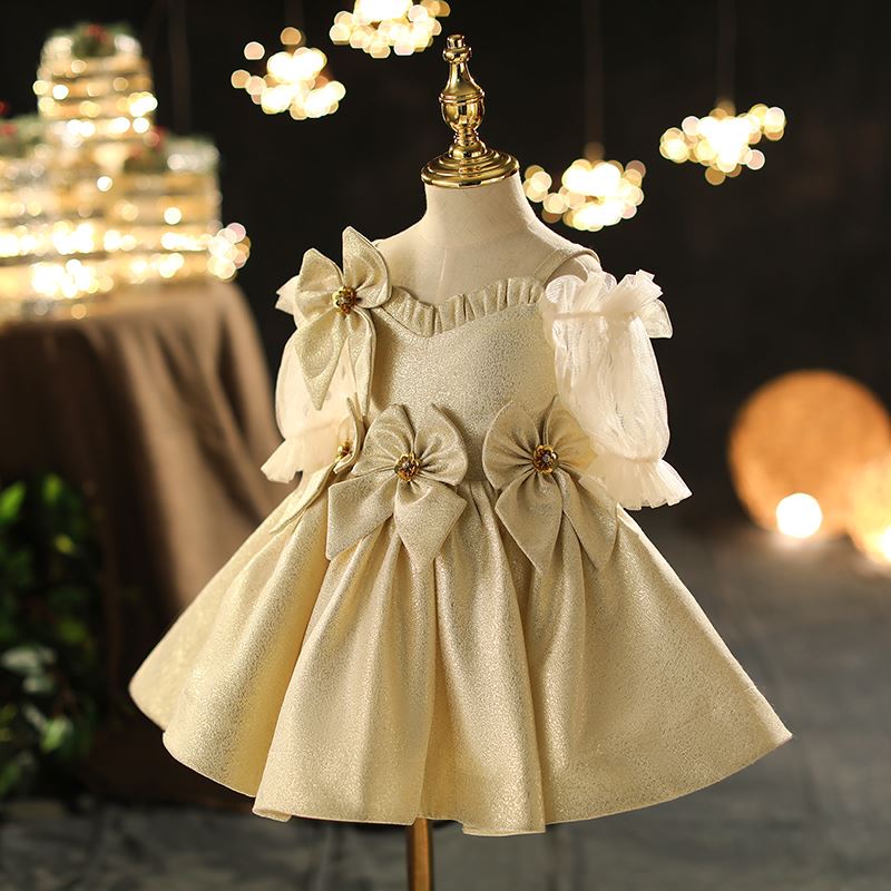 V-Col Satiné robes de demoiselle d'honneur - fillette in Champagne