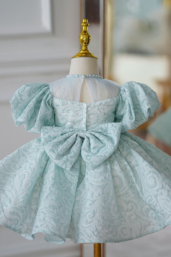 Prinzessin Wadenlang Satin Blumenmädchenkleider in Minzgrün