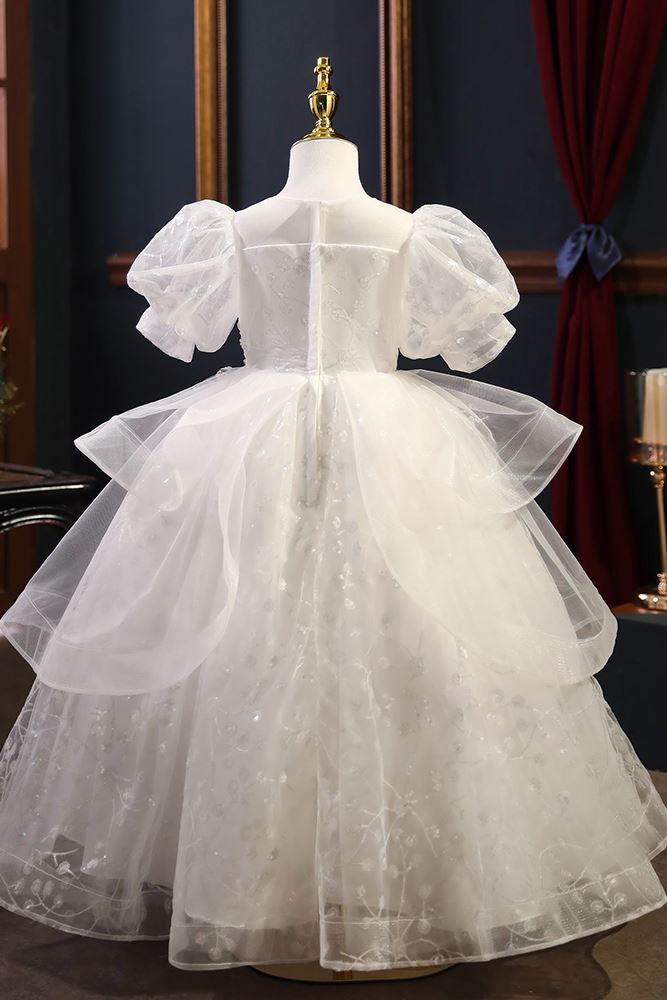 Princesse Longueur au Sol Pailleté robes de demoiselle d'honneur - fillette Blanc