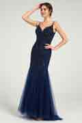 Beaded Spaghetti Strap Tulle Trumpet Gown with Sweep Train