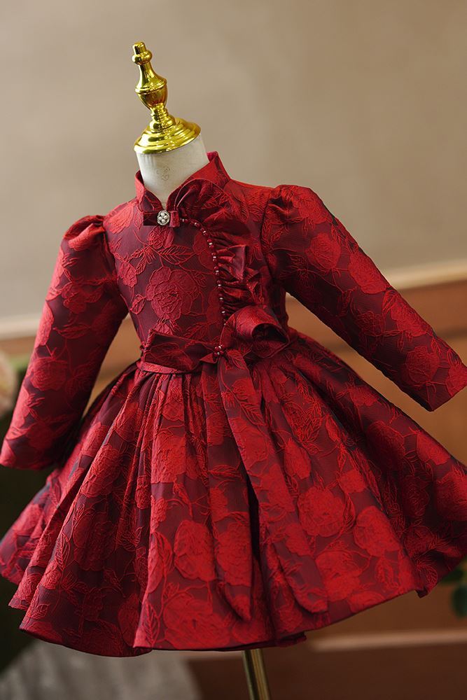 Princesse Longueur à Jambe Satiné robes de demoiselle d'honneur - fillette Bordeaux