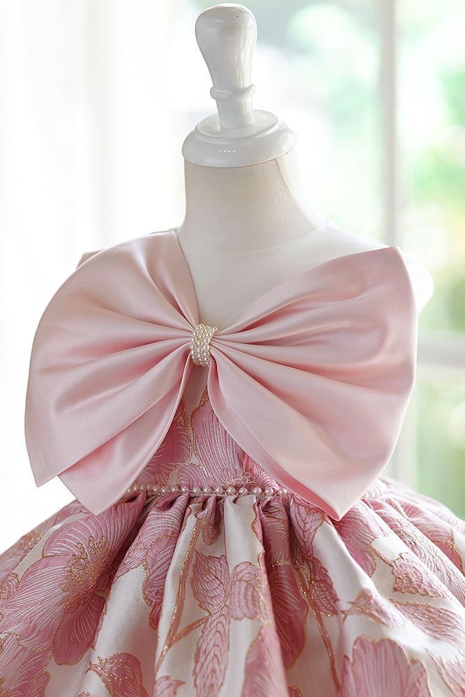 Prinzessin Runden Wadenlang Satin Blumenmädchenkleider in Rosa