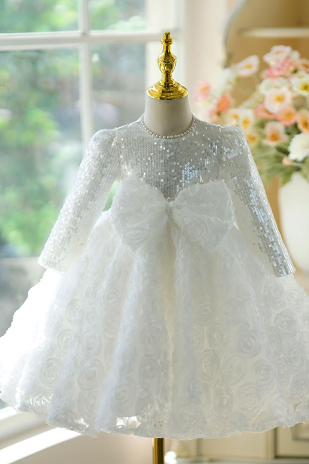 Princesse Longueur au Sol Pailleté robes de demoiselle d'honneur - fillette Blanc