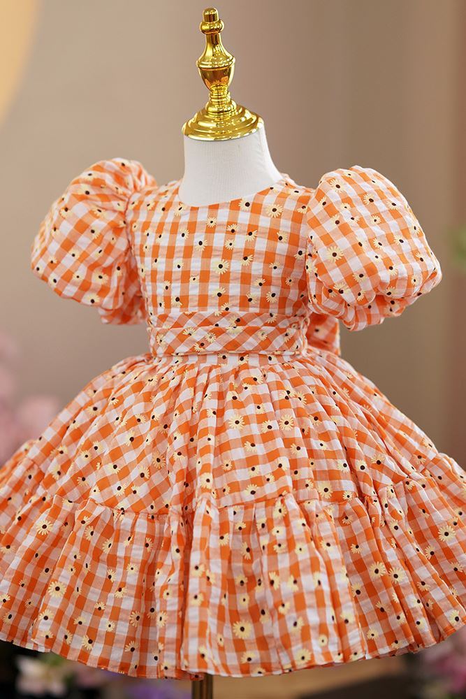 Принцесса Round Длина по Щиколотку Хлопок Детские Платья in Оранжевый