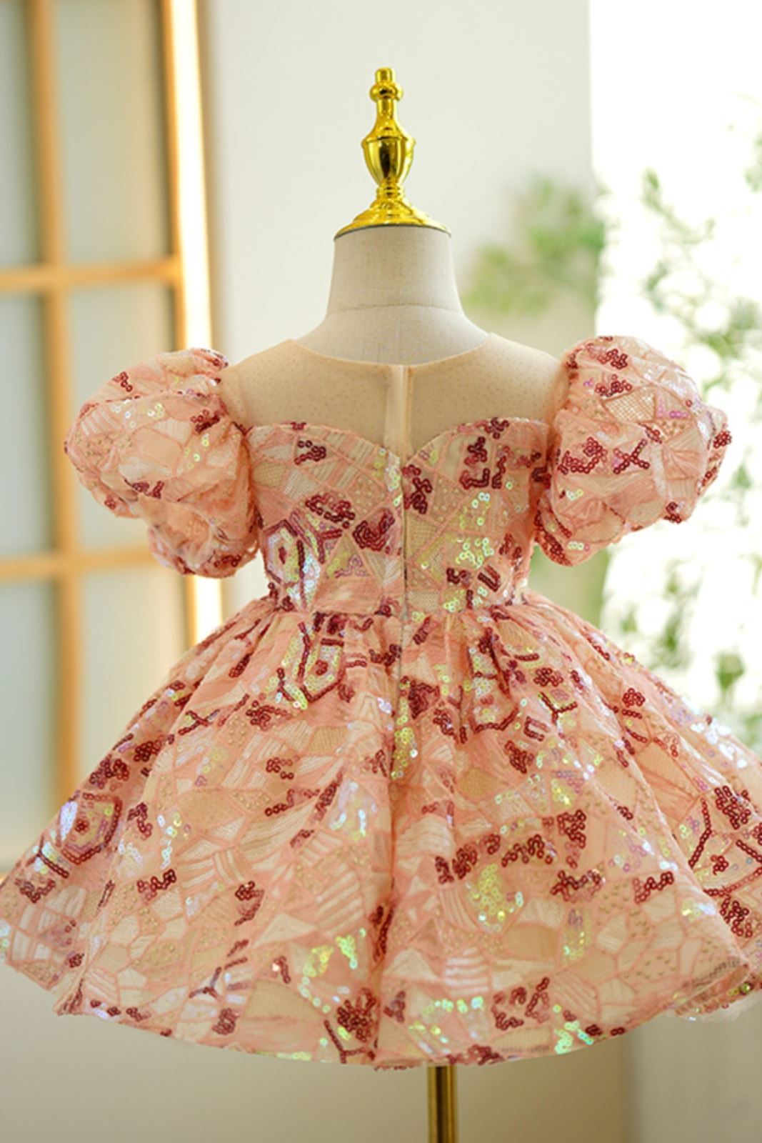 Prinzessin Scoop Pailletten Blumenmädchenkleider in Rosa