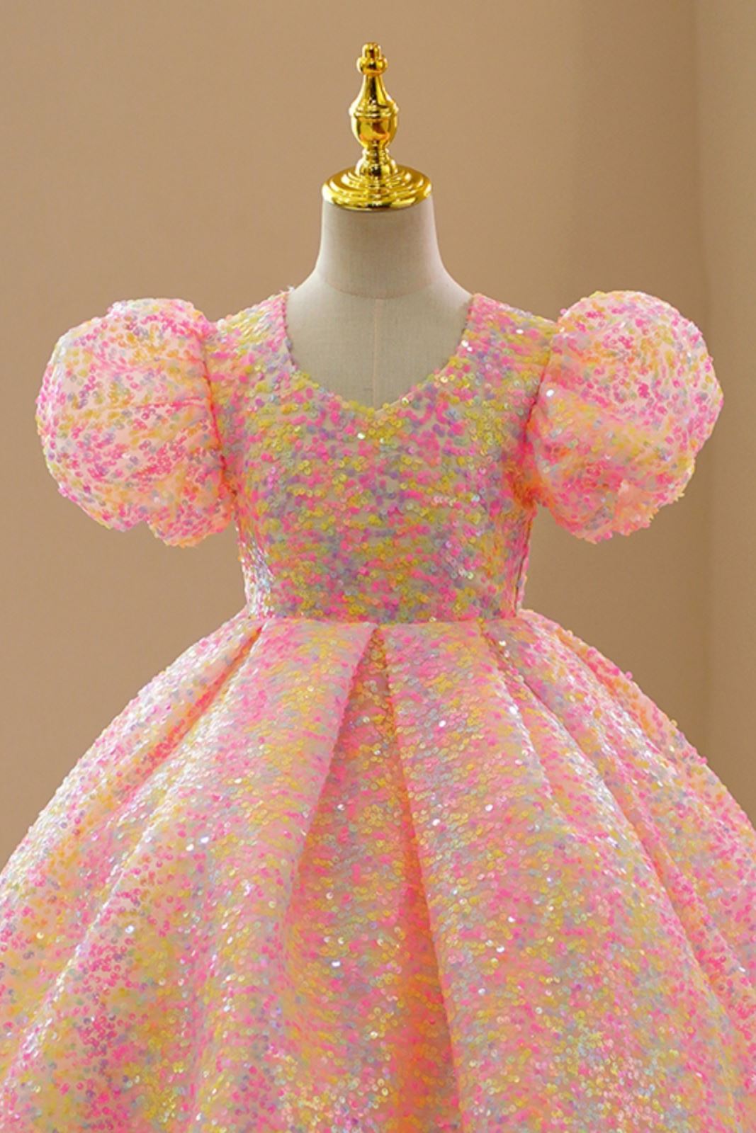 Prinzessin Bodenlang Pailletten Blumenmädchenkleider in Rosa