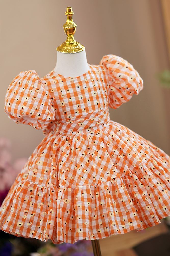 Принцесса Round Длина по Щиколотку Хлопок Детские Платья in Оранжевый