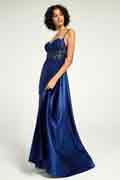 Navy Satin Gown with Sweetheart Neckline Strappy Back and High Slit