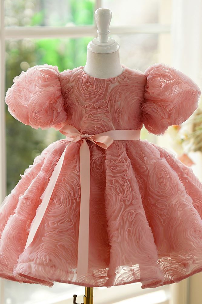 Prinzessin Wadenlang Polyester Blumenmädchenkleider in Staubige Rose
