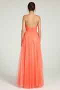Coral A-Line Maxi Dress with Sweetheart Neckline and Beaded