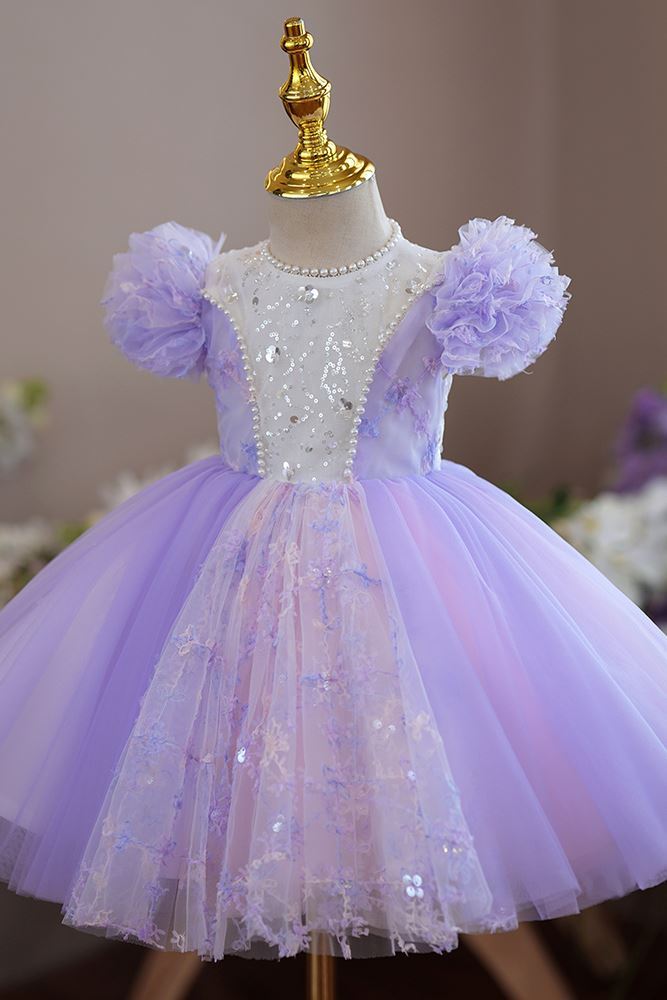 Принцесса Round Длина по Щиколотку Tulle Детские Платья in Сирень