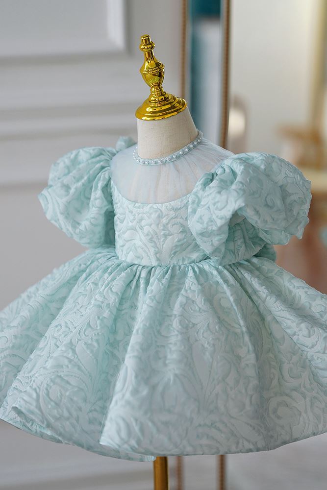 Prinzessin Wadenlang Satin Blumenmädchenkleider in Minzgrün