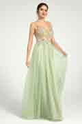 Beaded Floral A-Line Maxi Dress with Plunge Neck and Open Back