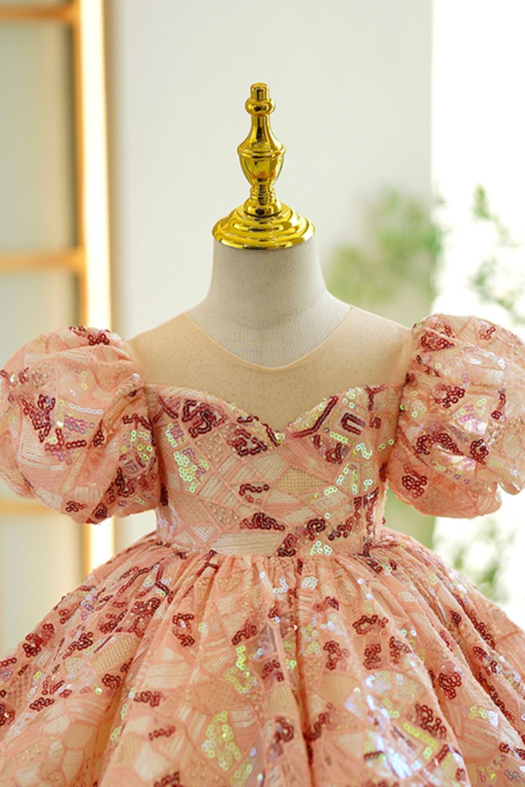 Prinzessin Scoop Pailletten Blumenmädchenkleider in Rosa