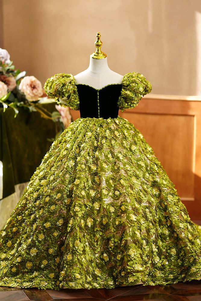 Princesse Longueur au Sol Dentelle robes de demoiselle d'honneur - fillette Vert