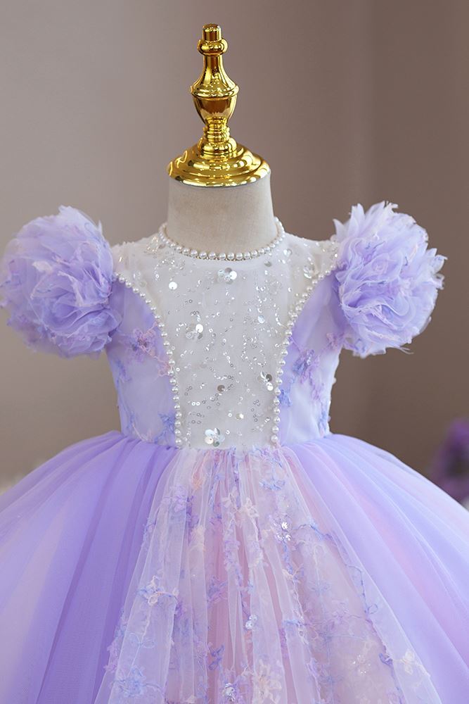 Принцесса Round Длина по Щиколотку Tulle Детские Платья in Сирень