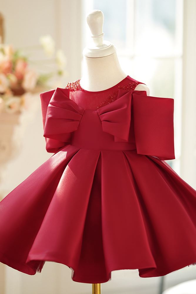 Принцесса Round Длина по Щиколотку Satin Детские Платья in Бордовый
