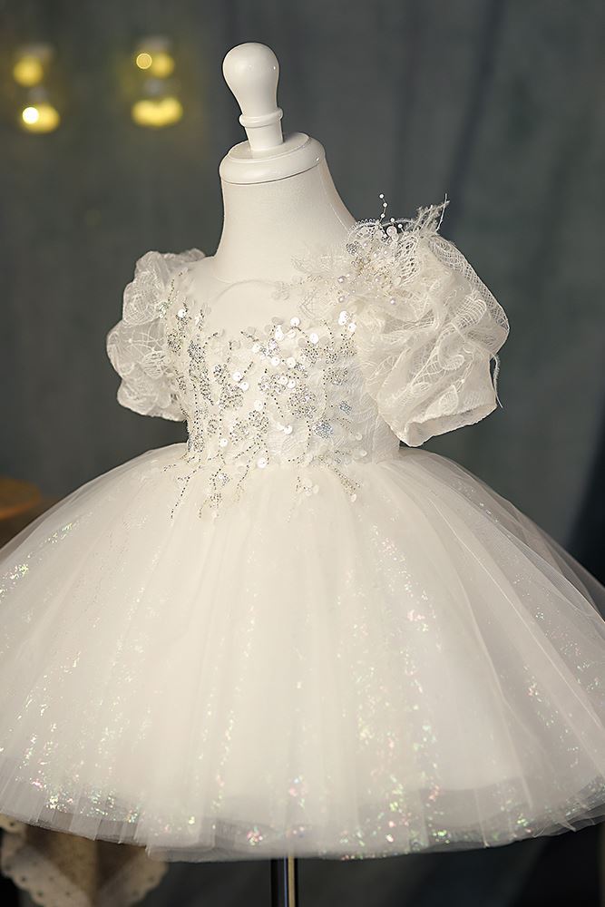 Princesse Rond Tulle robes de demoiselle d'honneur - fillette in Blanc