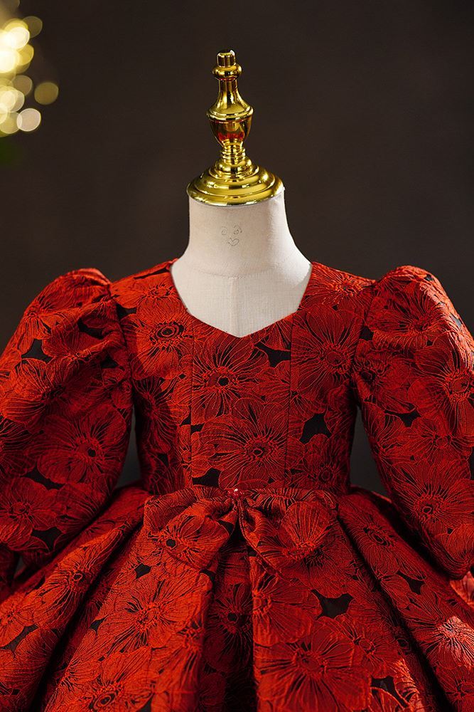 Prinzessin Quadratisch Wadenlang Satin Blumenmädchenkleider in Rot