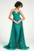 Emerald Sequin Tulle Mermaid Dress with Strappy Back & Sweep Train