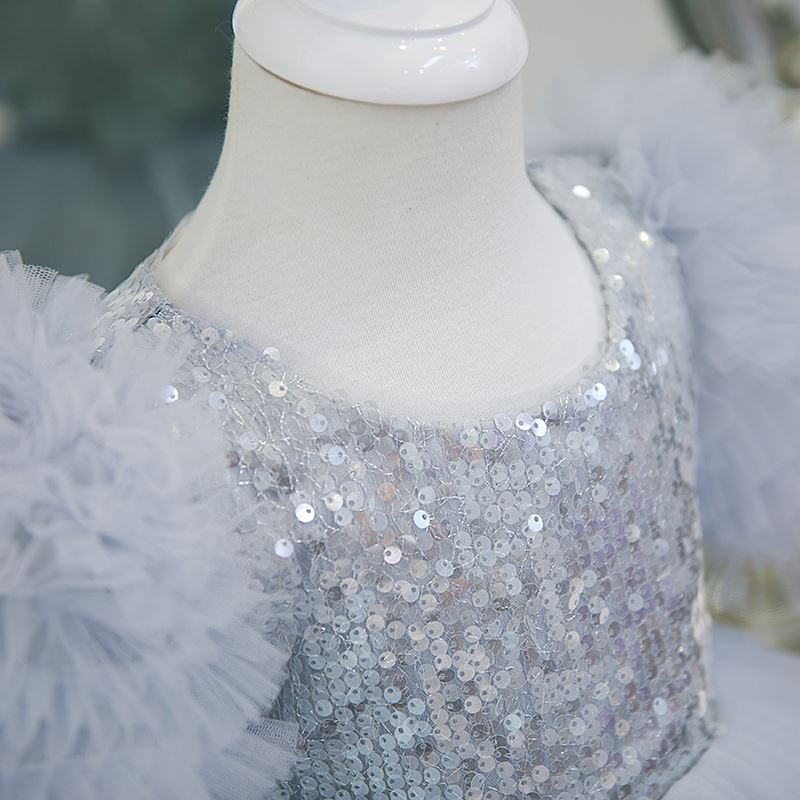 Princesse Longueur à Jambe Tulle robes de demoiselle d'honneur - fillette in Bleu et Gris