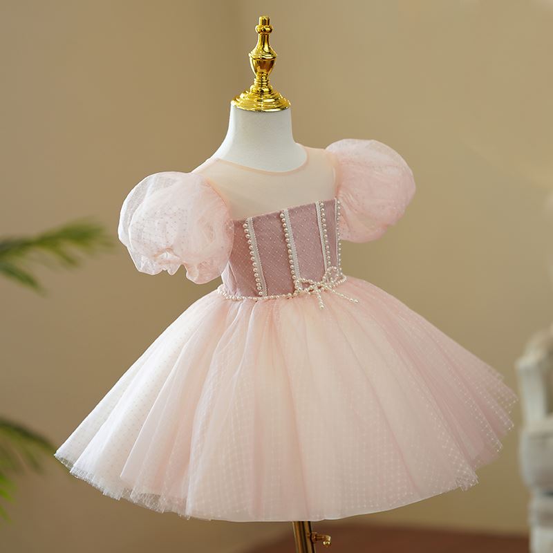 Princess Round Tea Length Organza Flower Girl Dress Pink
