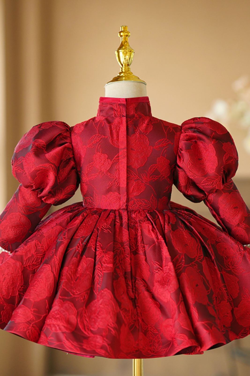 Prinzessin Runden Wadenlang Satin Blumenmädchenkleider Burgundrot