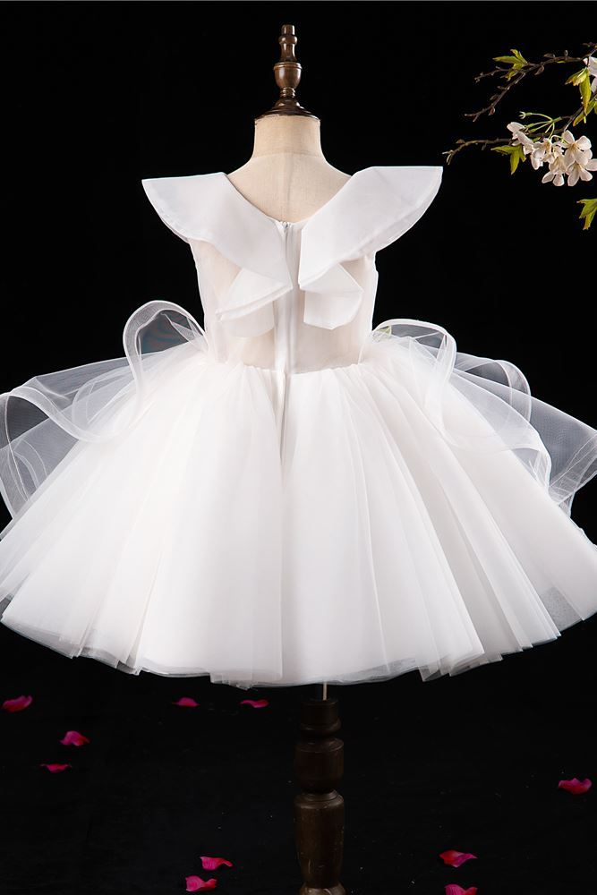 Princesse Longueur à Jambe Tulle robes de demoiselle d'honneur - fillette in Blanc