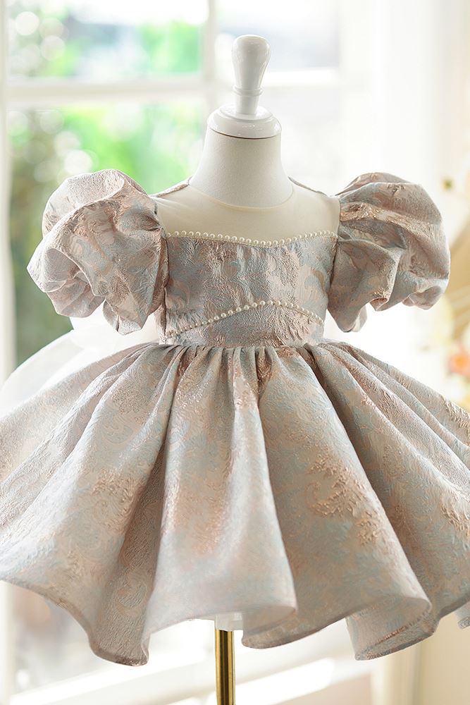 Prinzessin Runden Wadenlang Satin Blumenmädchenkleider in Gold