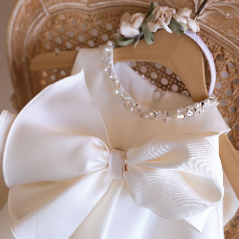 А силуэт Round Длина по Щиколотку Satin Детские Платья Белый