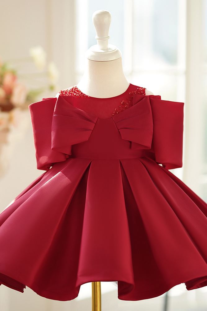 Принцесса Round Длина по Щиколотку Satin Детские Платья in Бордовый