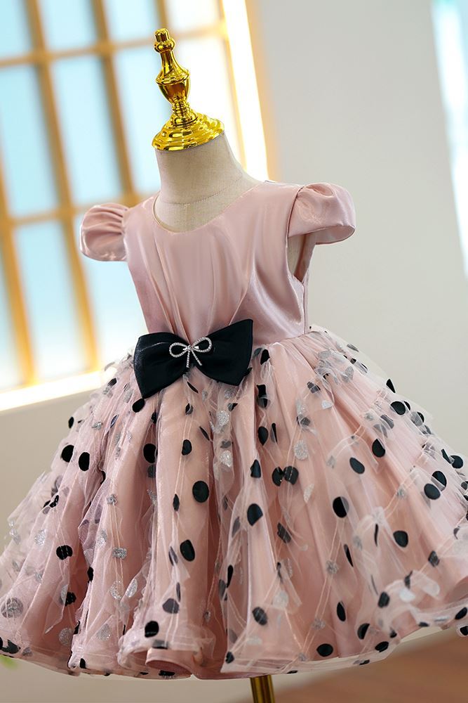 Prinzessin Scoop Wadenlang Satin Blumenmädchenkleider in Rosa