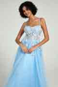 A-Line Maxi Dress with Lace Corset & Sheer Tulle Overlay