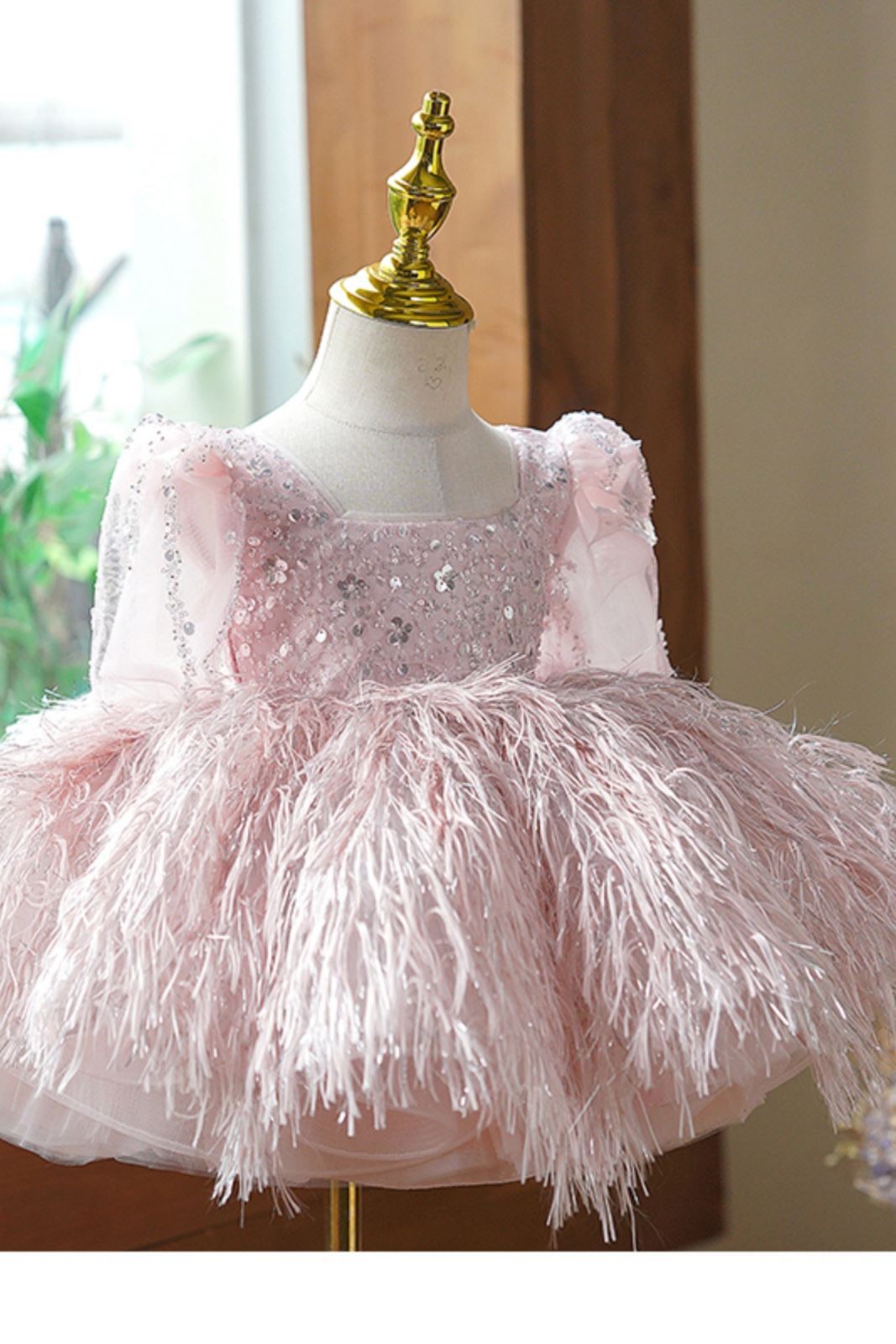 Prinzessin Quadratisch Wadenlang Pailletten Blumenmädchenkleider Rosa