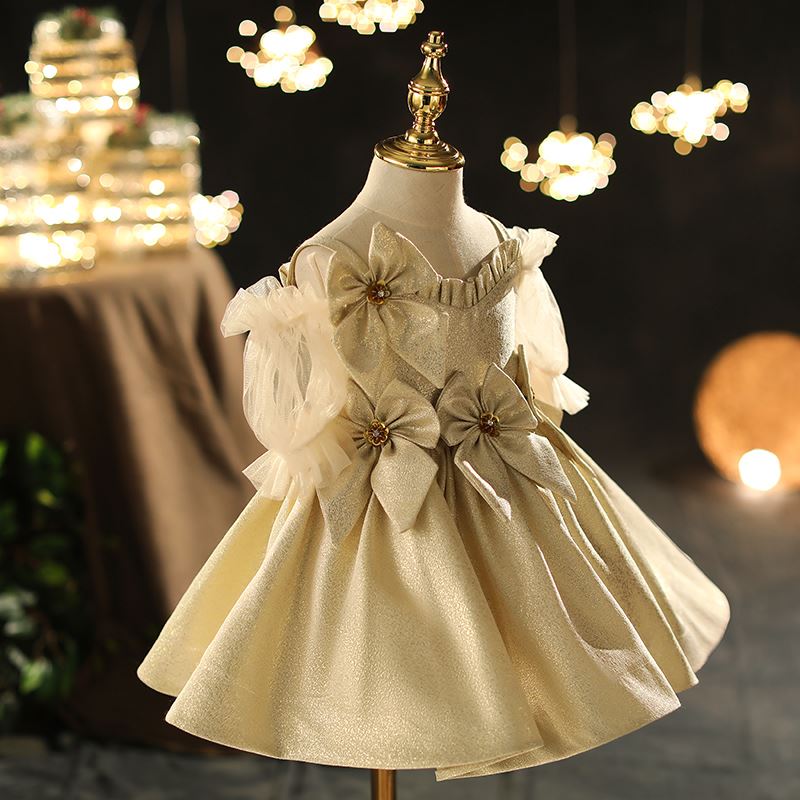 V-Col Satiné robes de demoiselle d'honneur - fillette in Champagne