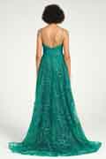 Emerald Sequin Tulle Mermaid Dress with Strappy Back & Sweep Train