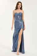 Twisted Front Bodice Sweetheart Neck Maxi Dress with Leg Slit