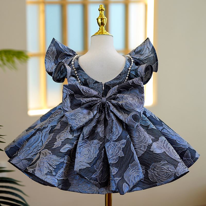 Princesse Longueur à Jambe Satiné robes de demoiselle d'honneur - fillette in Bleu Marine