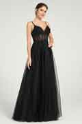 Corset Bodice A-Line Tulle Prom Dress with Glitter Beading & Lace