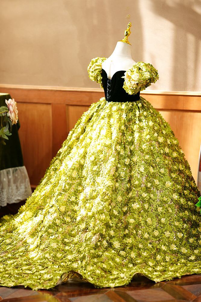 Princesse Longueur au Sol Dentelle robes de demoiselle d'honneur - fillette Vert