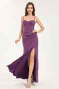 Glitter Satin A-Line Maxi Dress with Sweetheart Neckline & Leg Slit