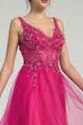 Fuchsia A-Line Lace & Tulle Maxi Dress with Sequin and Beaded Accents
