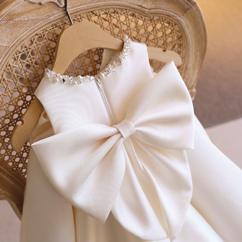 А силуэт Round Длина по Щиколотку Satin Детские Платья Белый