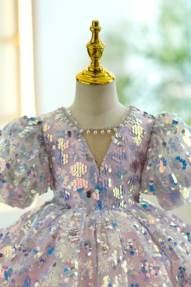 Prinzessin Wadenlang Pailletten Blumenmädchenkleider Farbenreich