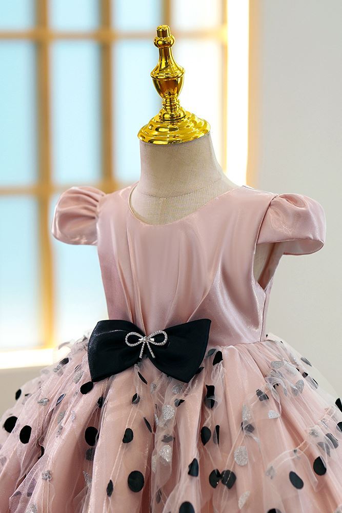 Prinzessin Scoop Wadenlang Satin Blumenmädchenkleider in Rosa