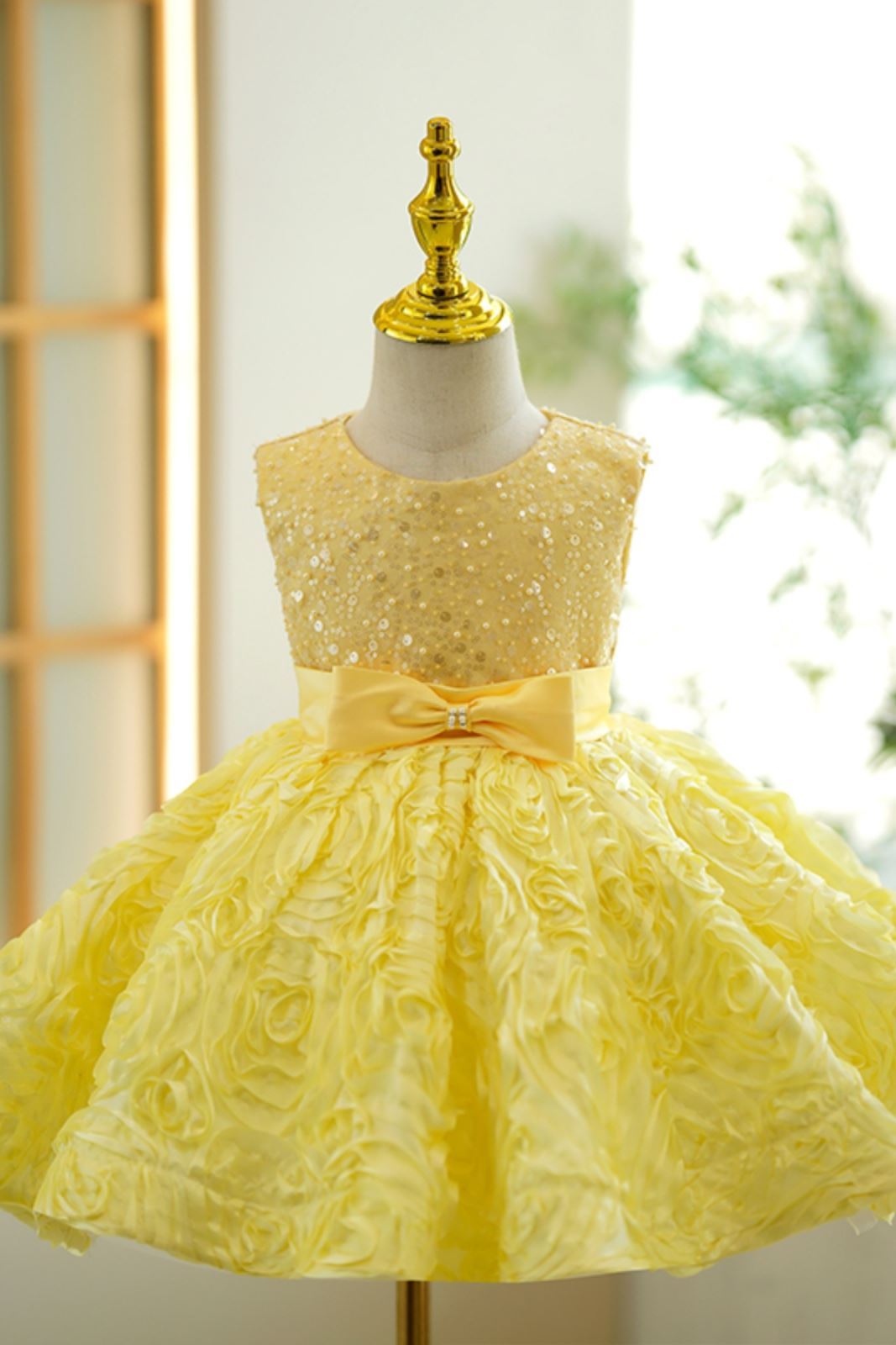 Принцесса Round Длина по Щиколотку Lace Детские Платья in Жёлтый