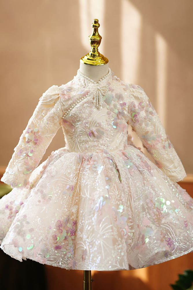 Prinzessin Wadenlang Pailletten Blumenmädchenkleider Farbenreich