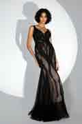Full-Length Mermaid Nude Illusion Black Lace Sequin Formal Gown