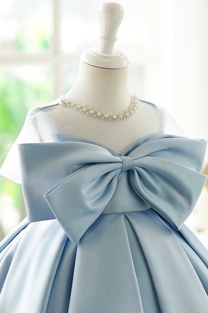 Princesse Longueur à Jambe Satiné robes de demoiselle d'honneur - fillette in Bleu et Gris